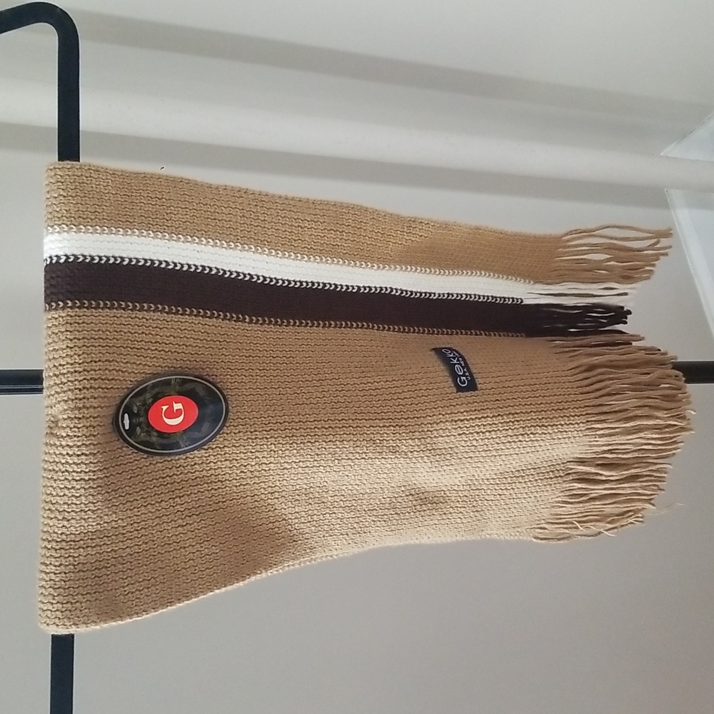 Men's Gekko Scraf with Fringes NWT in Tan, Brown & Cream